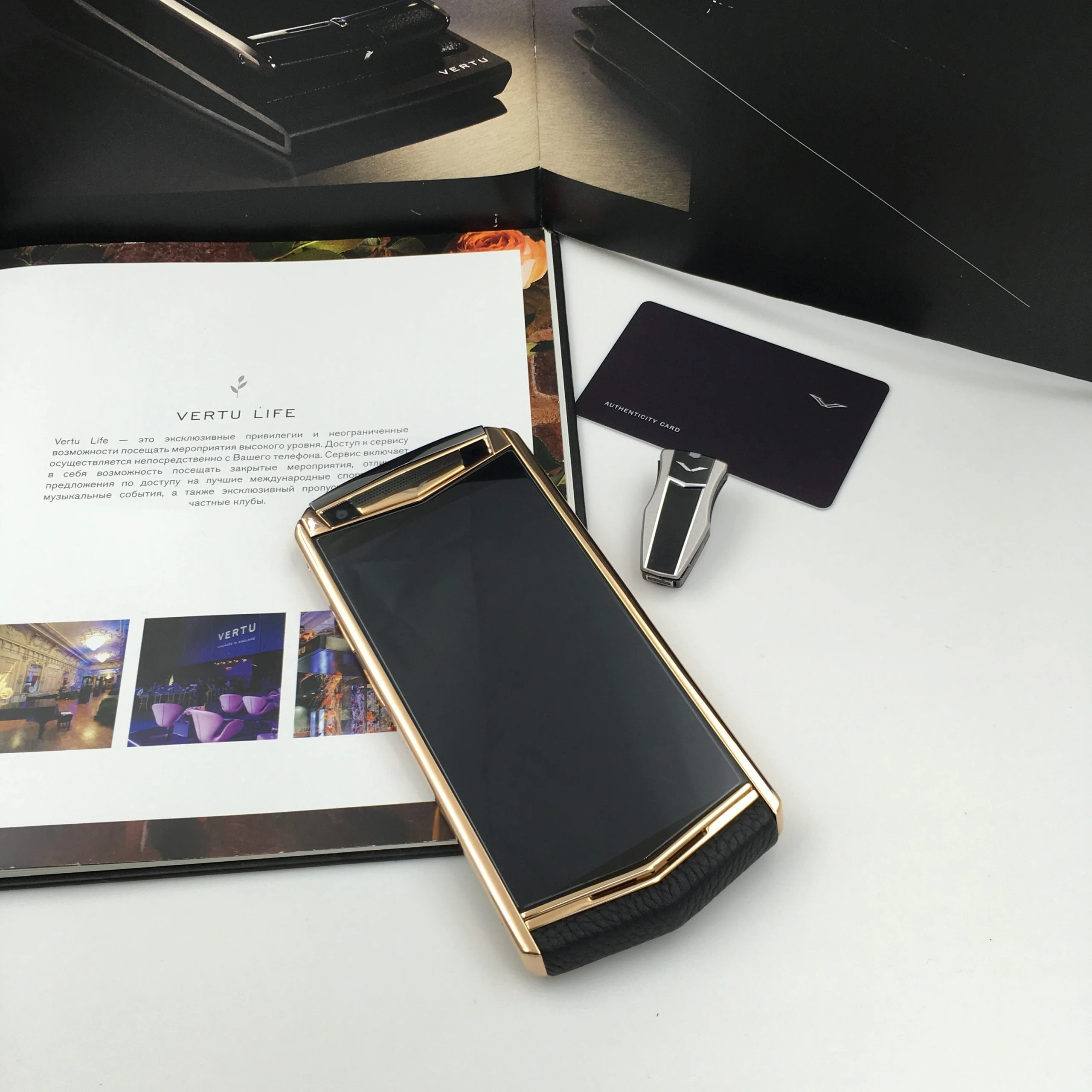 VERTU ASTER P BLACK 18K Gold Plated Calf Hide Dual Sim Card Phone - Image 4